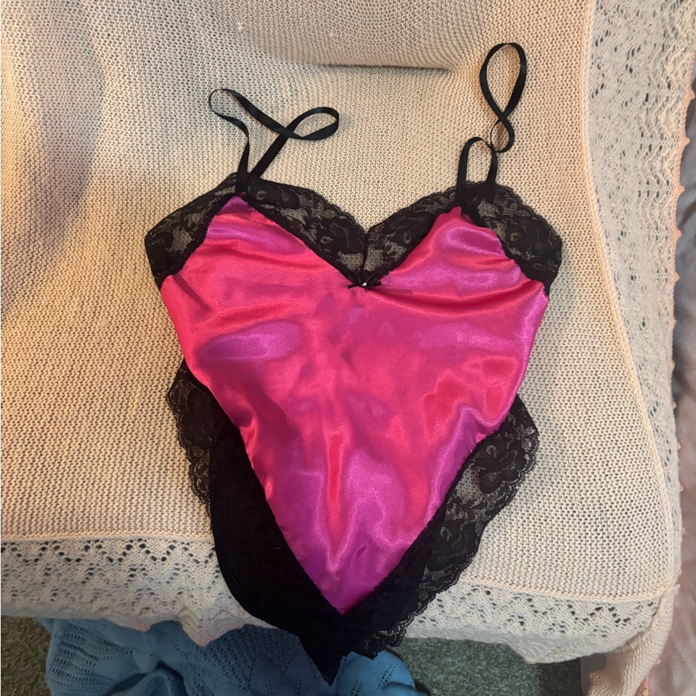 Elegant Pink and Black Lace Teddy